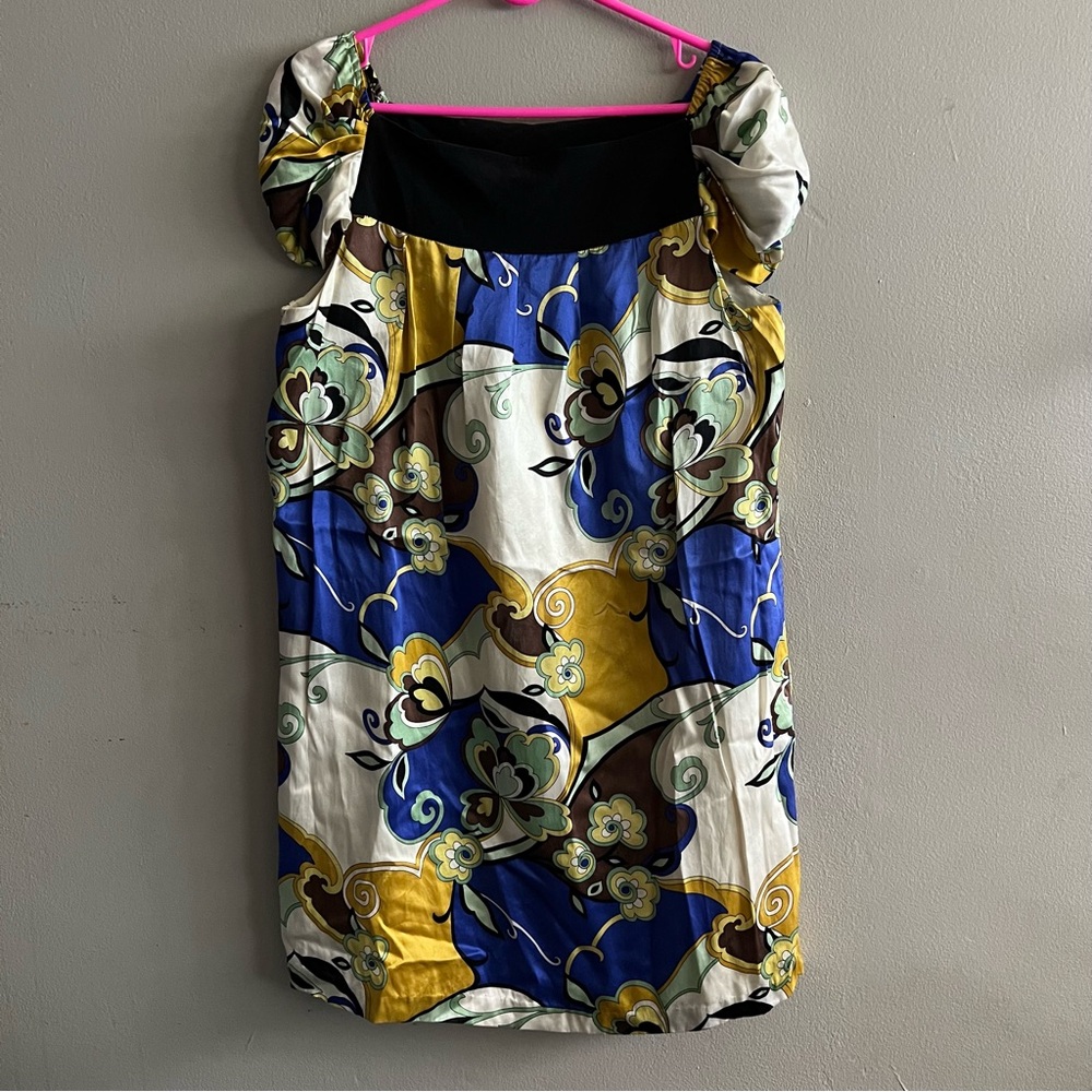 Womenโs Arden B 100% Silk Multicolor Mixed Floral Print Cap Sleeve Dress Boho S